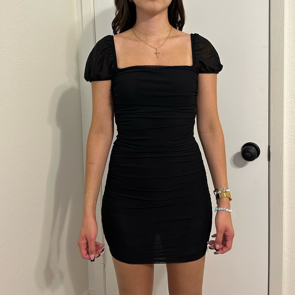 Princess Polly Black Mini Dress with Puff Sleeves